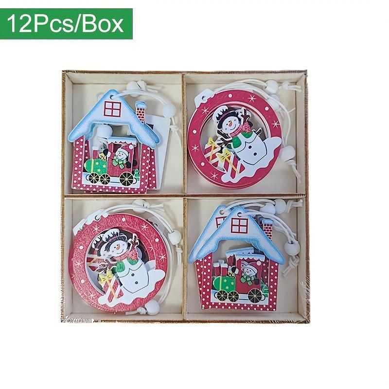 12pcs Xmas Snowflakes Wooden Pendants Home Hanging Decoration