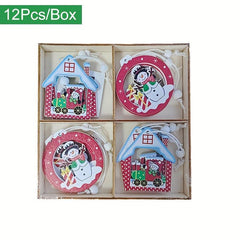 12pcs Xmas Snowflakes Wooden Pendants Home Hanging Decoration