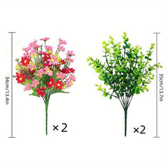 4 UV Resistant Outdoor Artificial Daisy Boxwood Plants