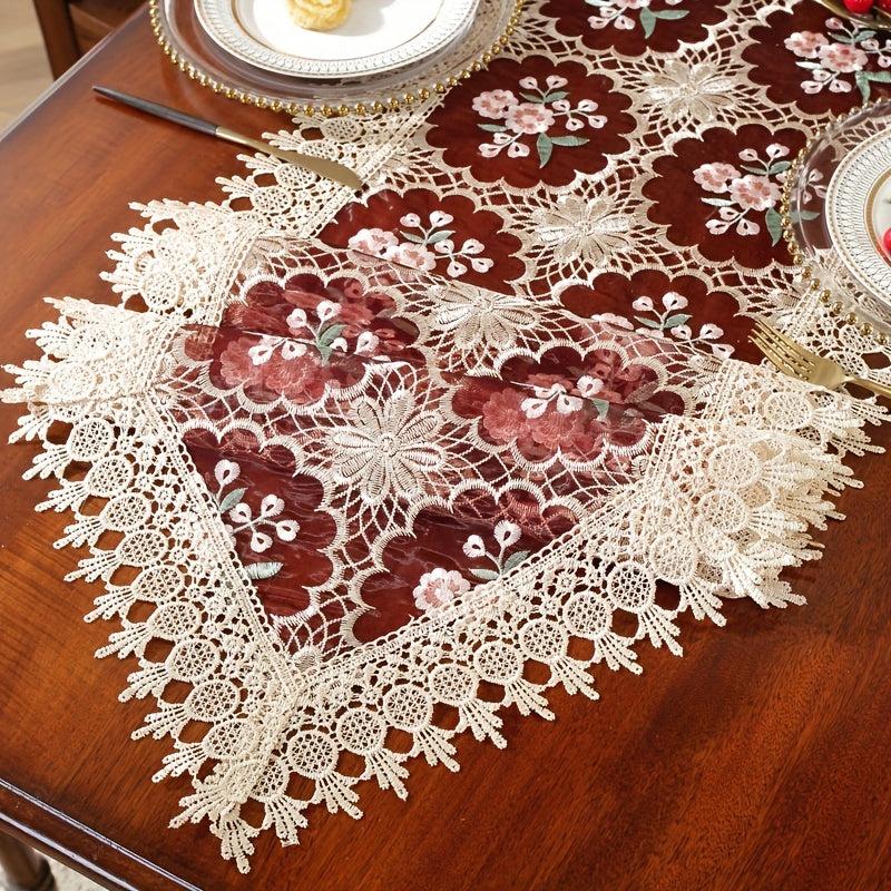 Light Coffee Embroidery Table Runner for Home Decor & Holidays