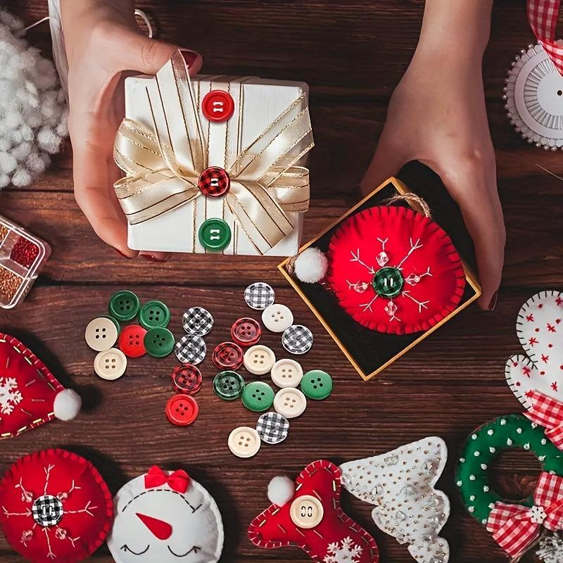 60pcs Christmas Wooden Buttons 6 Colors Lattice Craft Buttons