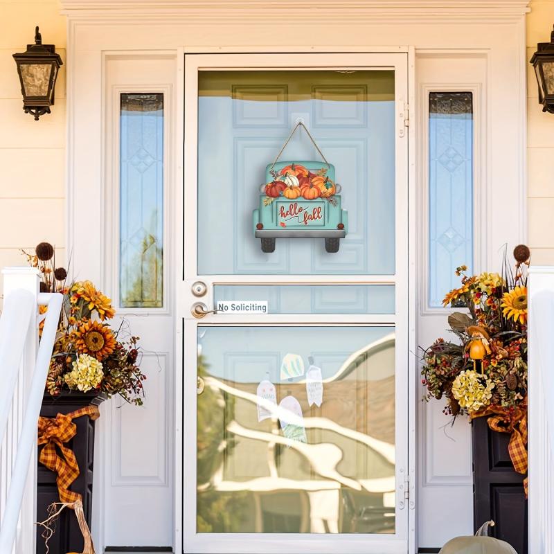 10in Fall Hanging Vehicle Signs Door Hanging Thanksgiving Pumpkin Truck Hanging