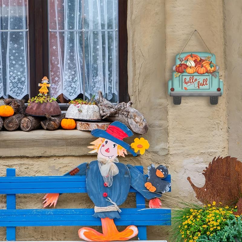 10in Fall Hanging Vehicle Signs Door Hanging Thanksgiving Pumpkin Truck Hanging