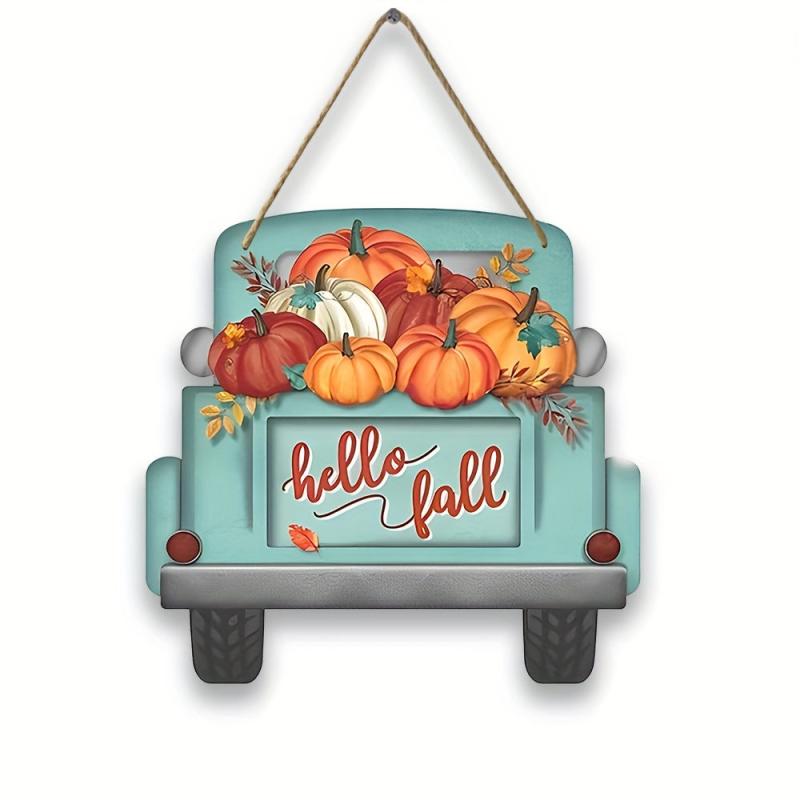 10in Fall Hanging Vehicle Signs Door Hanging Thanksgiving Pumpkin Truck Hanging