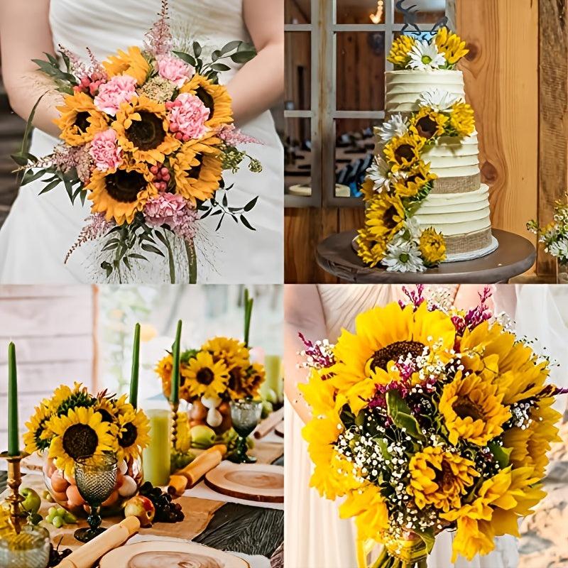 10pcs Artificial Sunflowers Faux Silk Stems Wedding Bouquet Home Decor