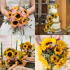10pcs Artificial Sunflowers Faux Silk Stems Wedding Bouquet Home Decor
