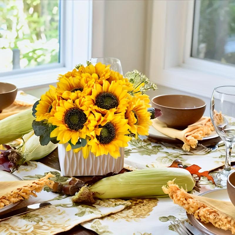 10pcs Artificial Sunflowers Faux Silk Stems Wedding Bouquet Home Decor