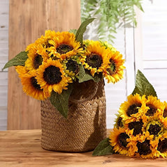 10pcs Artificial Sunflowers Faux Silk Stems Wedding Bouquet Home Decor