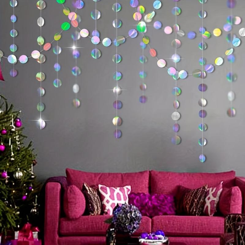Iridescent Circle Garlands Holographic Streamer for Party Decor