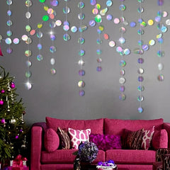 Iridescent Circle Garlands Holographic Streamer for Party Decor