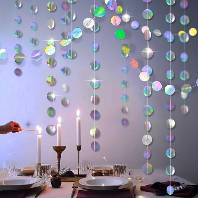 Iridescent Circle Garlands Holographic Streamer for Party Decor