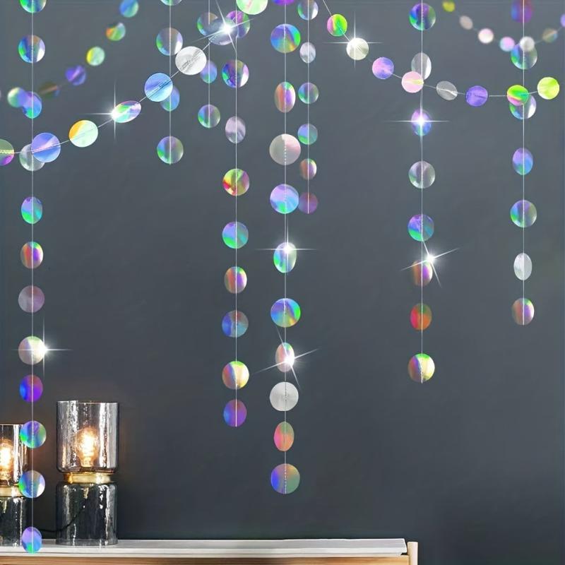 Iridescent Circle Garlands Holographic Streamer for Party Decor