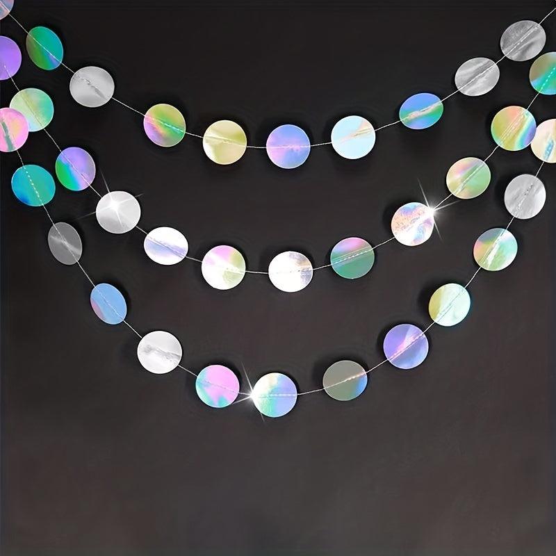 Iridescent Circle Garlands Holographic Streamer for Party Decor