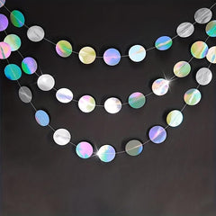 Iridescent Circle Garlands Holographic Streamer for Party Decor