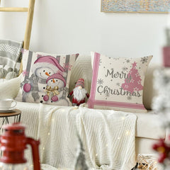 Christmas Snowman Gnome Pink Throw Pillowcase 44x96cm