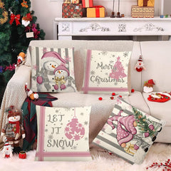 Christmas Snowman Gnome Pink Throw Pillowcase 44x96cm
