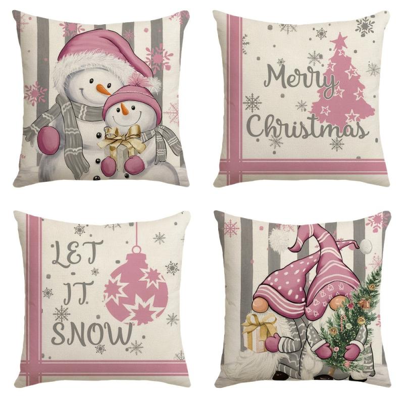 Christmas Snowman Gnome Pink Throw Pillowcase 44x96cm