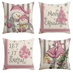 Christmas Snowman Gnome Pink Throw Pillowcase 44x96cm