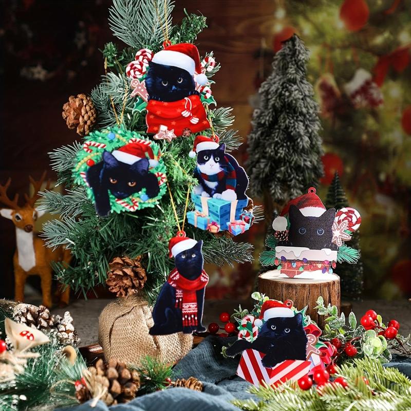 6pcs Double Sided Cat Christmas Ornaments - Perfect for Cat Lovers