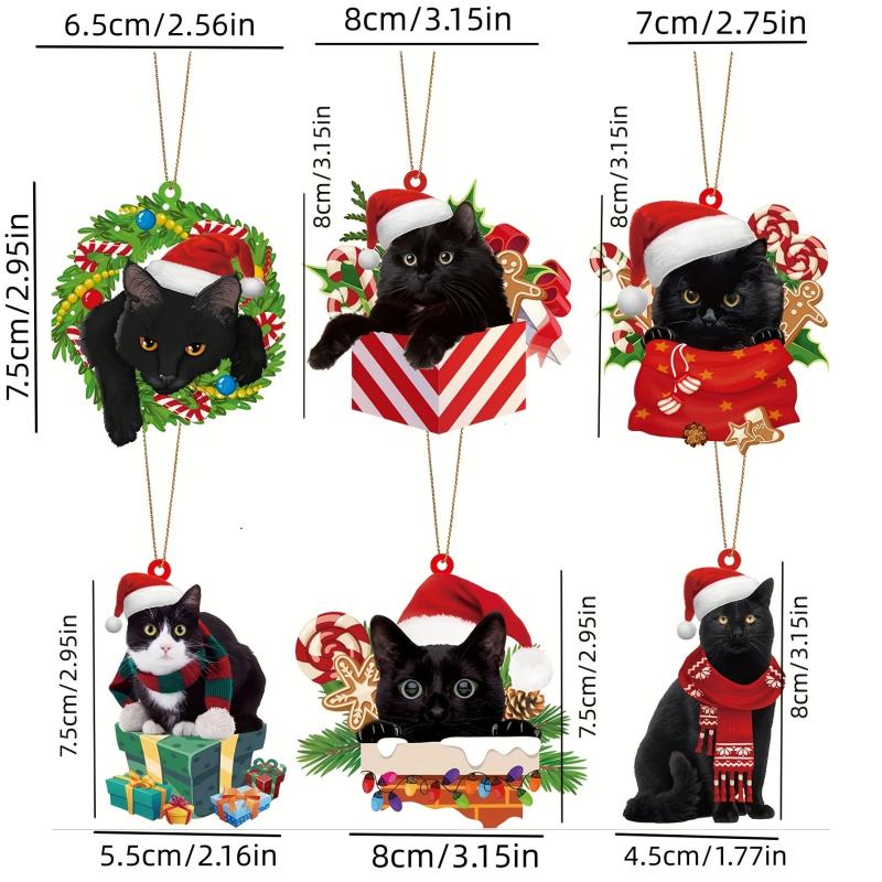 6pcs Double Sided Cat Christmas Ornaments - Perfect for Cat Lovers