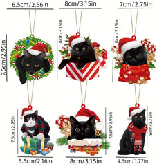 6pcs Double Sided Cat Christmas Ornaments - Perfect for Cat Lovers