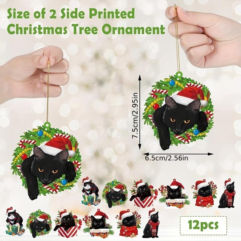 6pcs Double Sided Cat Christmas Ornaments - Perfect for Cat Lovers