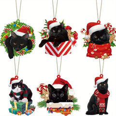 6pcs Double Sided Cat Christmas Ornaments - Perfect for Cat Lovers