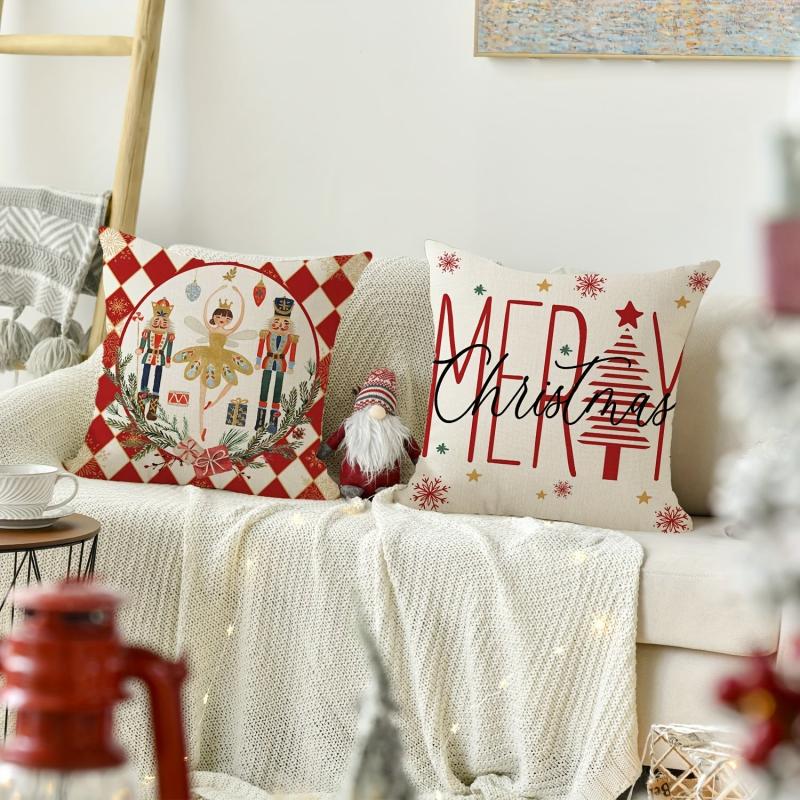 Red Santa Claus Christmas Tree Throw Pillow Cover 17.7 Inch