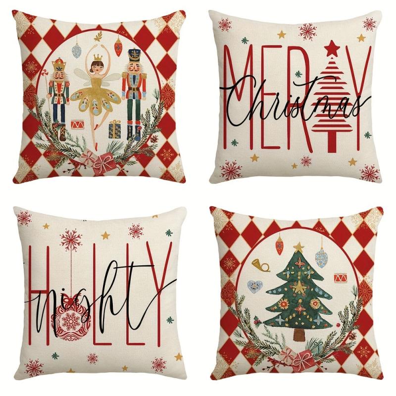 Red Santa Claus Christmas Tree Throw Pillow Cover 17.7 Inch