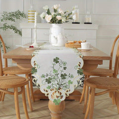 Polyester Fabric Tablecloth Clover Flower Pattern Hollow out Table Runn