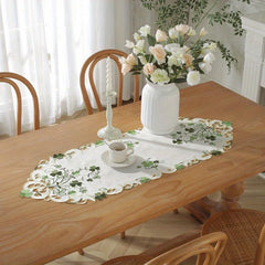 Polyester Fabric Tablecloth Clover Flower Pattern Hollow out Table Runn