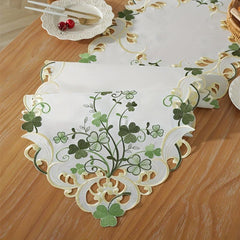 Polyester Fabric Tablecloth Clover Flower Pattern Hollow out Table Runn