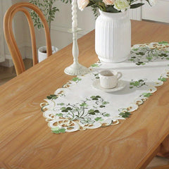 Polyester Fabric Tablecloth Clover Flower Pattern Hollow out Table Runn