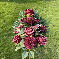 Artificial Cemetery Flowers Realistic Faux Camellia Rose Bouquet