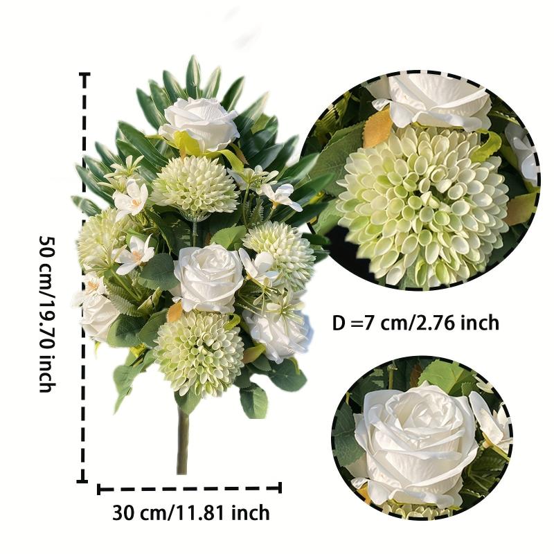 Artificial Cemetery Flowers Realistic Faux Camellia Rose Bouquet