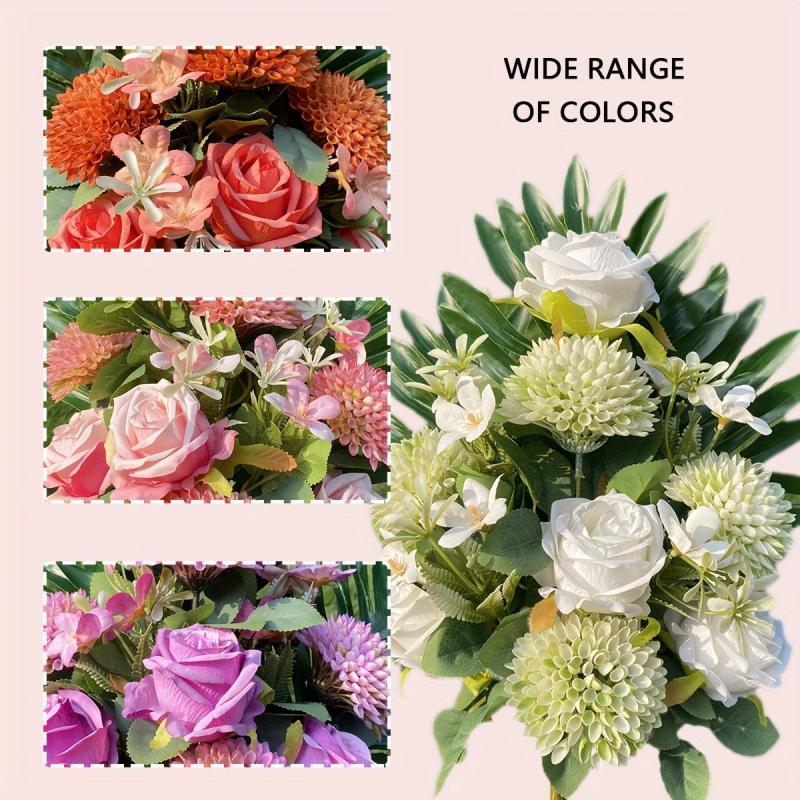 Artificial Cemetery Flowers Realistic Faux Camellia Rose Bouquet
