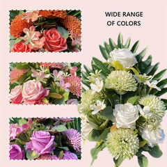 Artificial Cemetery Flowers Realistic Faux Camellia Rose Bouquet