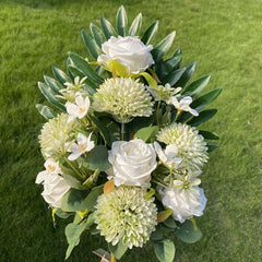 Artificial Cemetery Flowers Realistic Faux Camellia Rose Bouquet