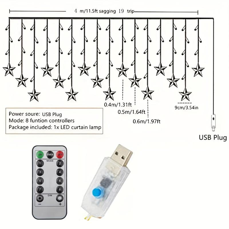 USB Snowflake Curtain Lights 4M Wave Type Snowflake Lights