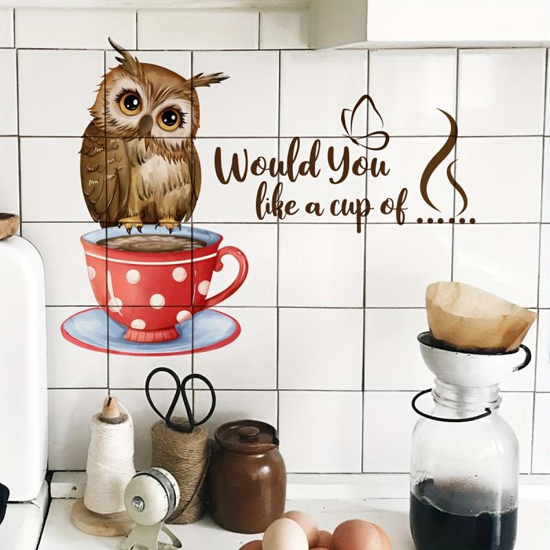 Coffee Cup Owl Self Adhesive Wall Sticker Decor