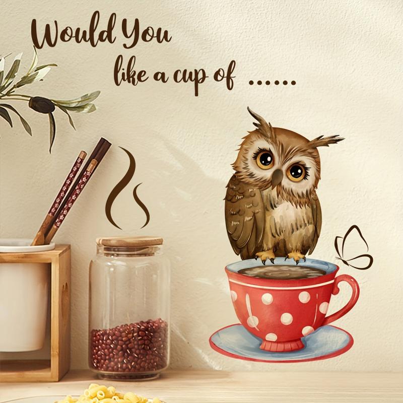Coffee Cup Owl Self Adhesive Wall Sticker Decor