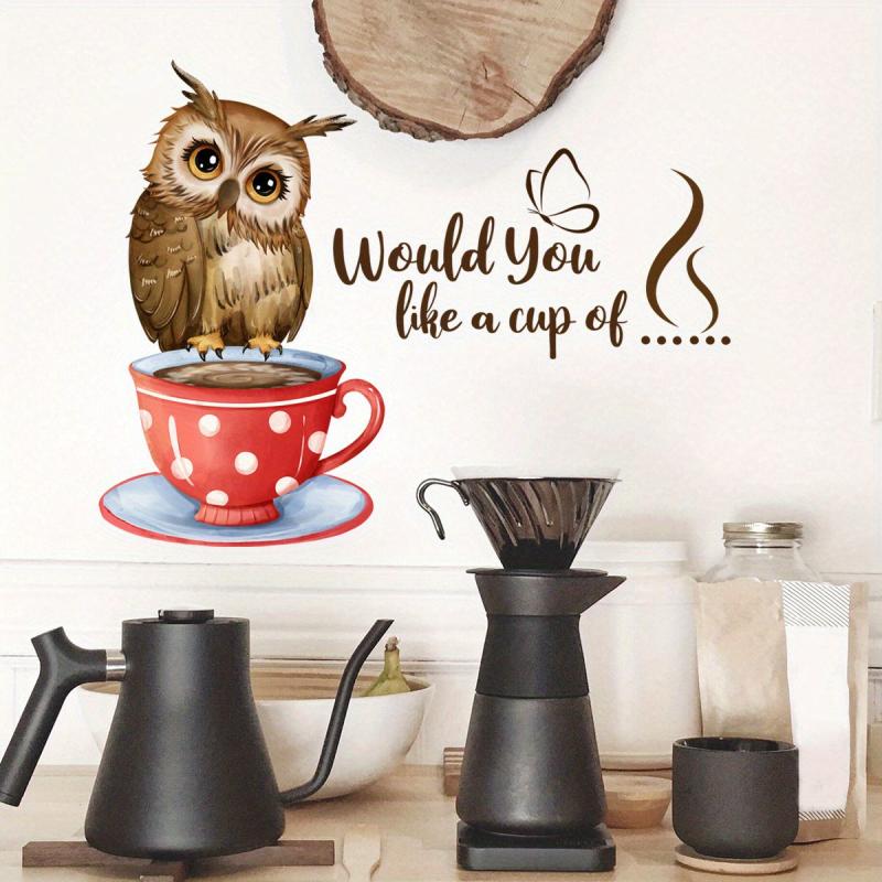 Coffee Cup Owl Self Adhesive Wall Sticker Decor