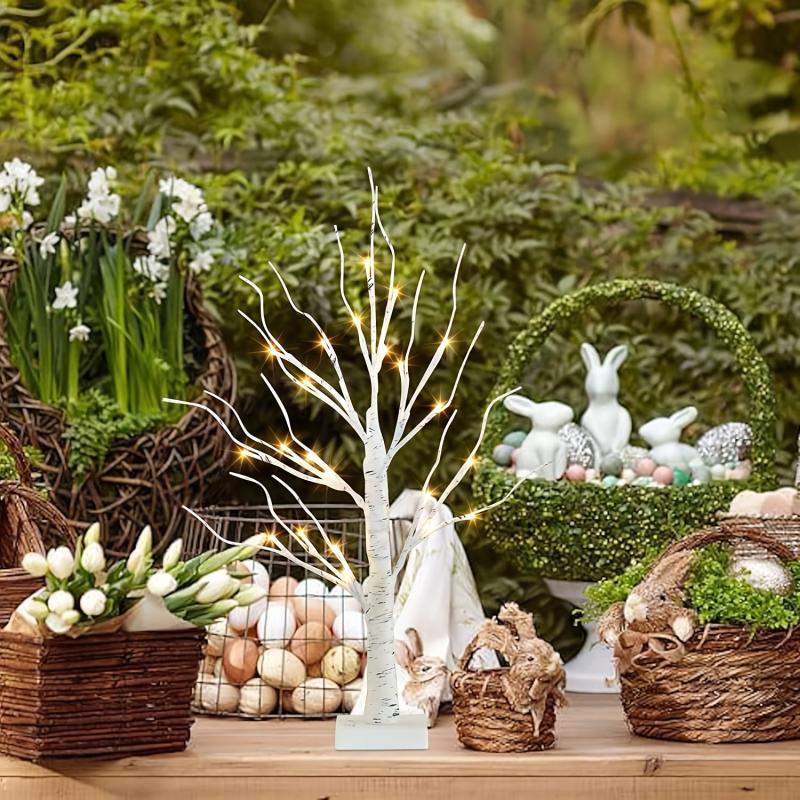 Bonsai Tree Easter Decorations With 24 Led Lights Timer Tabletop Birch Tree