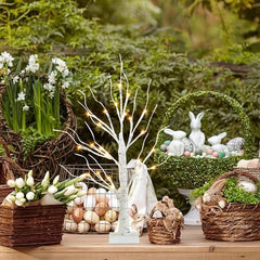 Bonsai Tree Easter Decorations With 24 Led Lights Timer Tabletop Birch Tree