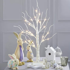 Bonsai Tree Easter Decorations With 24 Led Lights Timer Tabletop Birch Tree