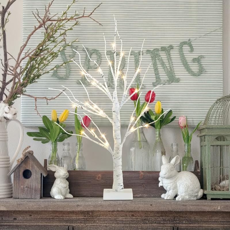 Bonsai Tree Easter Decorations With 24 Led Lights Timer Tabletop Birch Tree