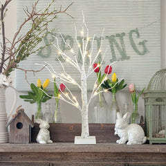 Bonsai Tree Easter Decorations With 24 Led Lights Timer Tabletop Birch Tree