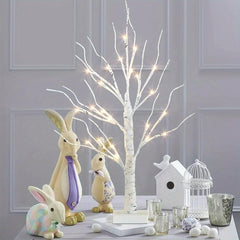 Bonsai Tree Easter Decorations With 24 Led Lights Timer Tabletop Birch Tree