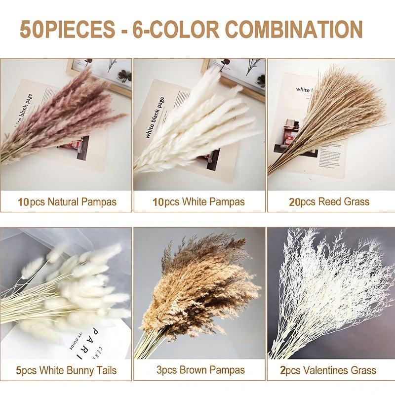 50pcs Boho Dried Pampas Grass Bouquet for Home Decor