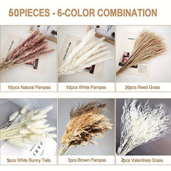 50pcs Boho Dried Pampas Grass Bouquet for Home Decor